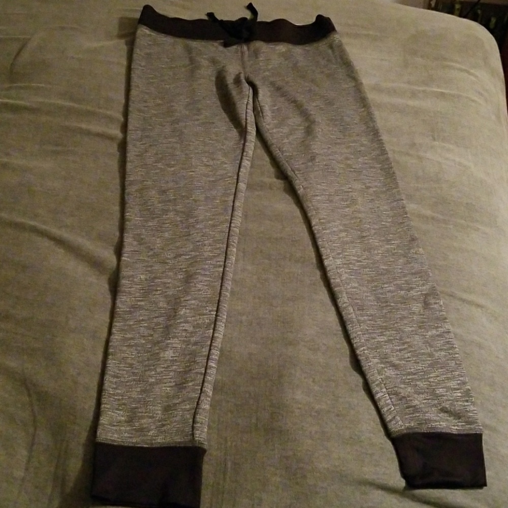Juniors cuffed fleece leggings grey/black sz small